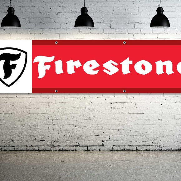 FIRESTONE Logo Vinyl Banner 1.5x6ft. Sign Tires Auto Repair Service Shop Signage - Picture 1 of 4